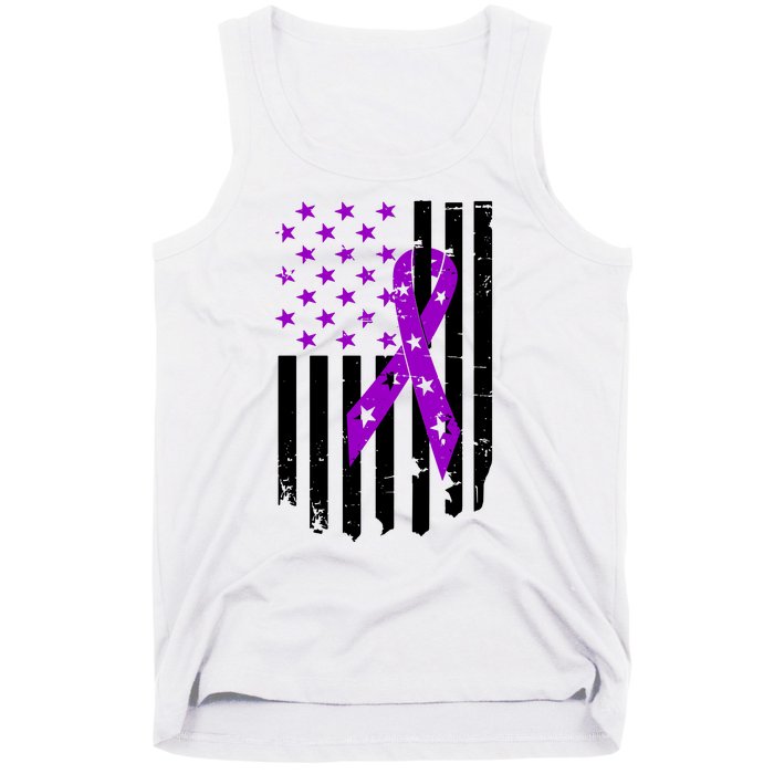 Purple Ribbon US Flag Epileptic Epilepsy Awareness Month Tank Top