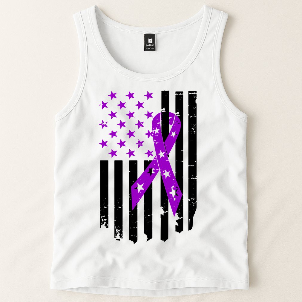 Purple Ribbon US Flag Epileptic Epilepsy Awareness Month Tank Top