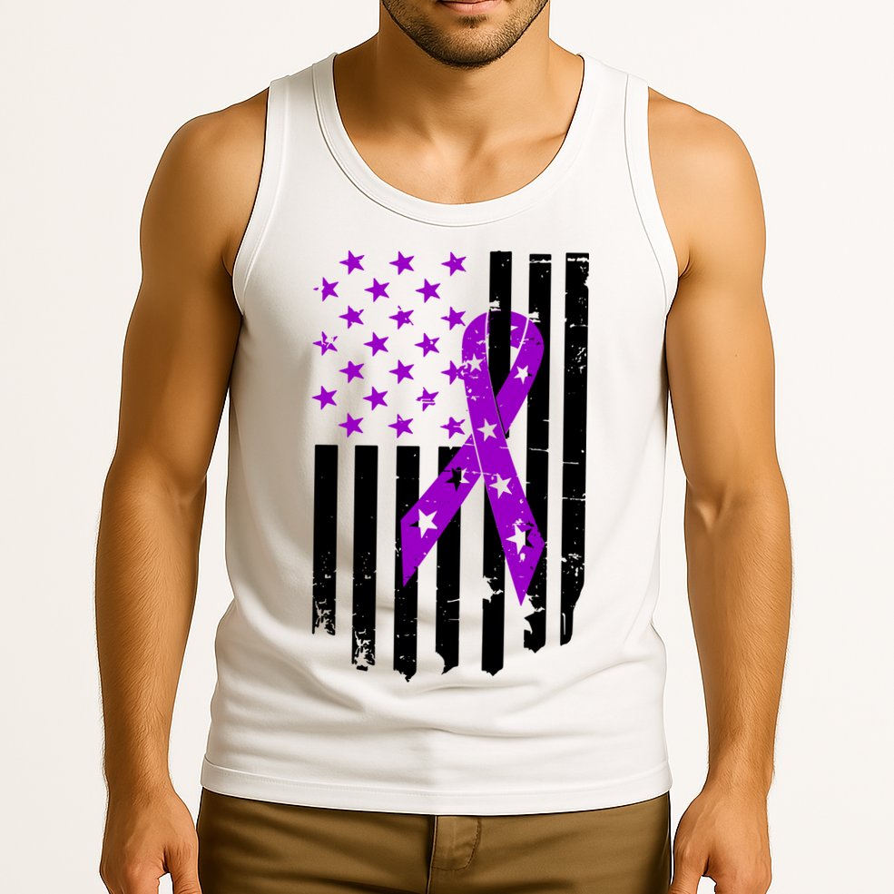 Purple Ribbon US Flag Epileptic Epilepsy Awareness Month Tank Top