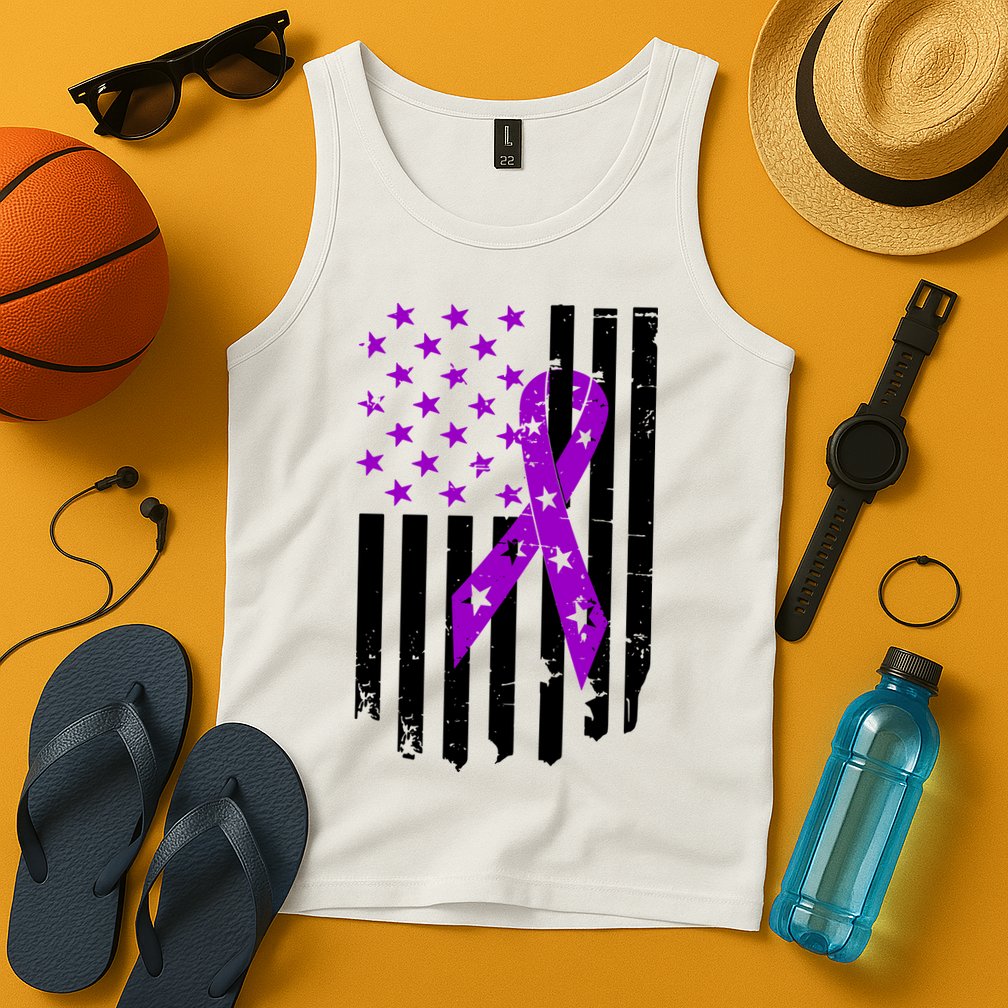 Purple Ribbon US Flag Epileptic Epilepsy Awareness Month Tank Top