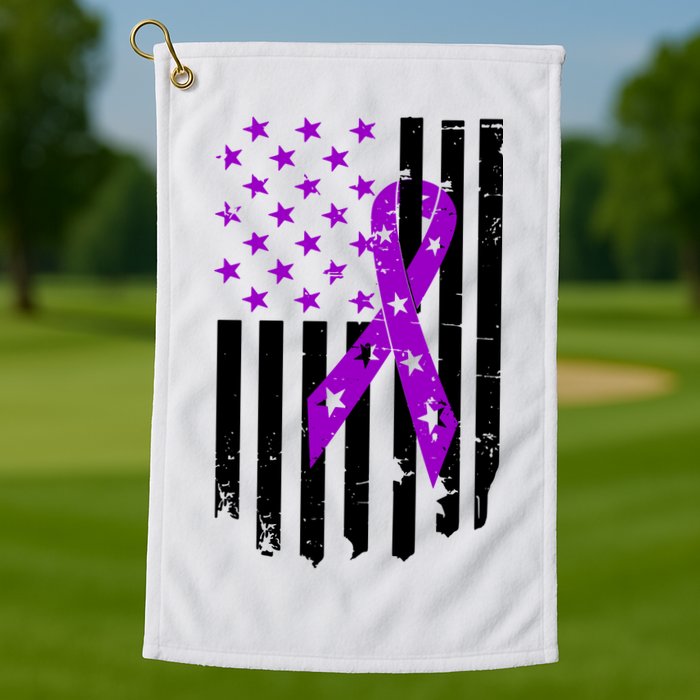Purple Ribbon US Flag Epileptic Epilepsy Awareness Month Golf Towel