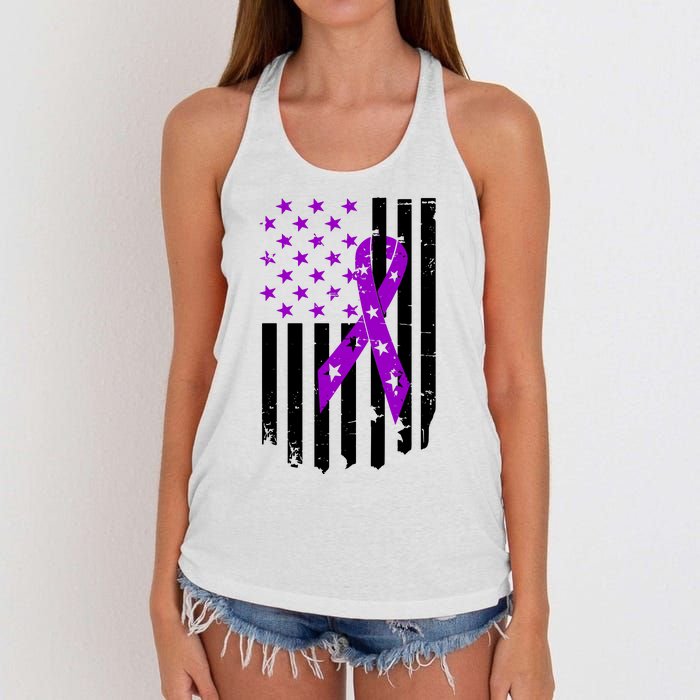 Purple Ribbon US Flag Epileptic Epilepsy Awareness Month Women's Knotted Racerback Tank