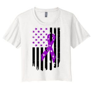 Purple Ribbon US Flag Epileptic Epilepsy Awareness Month Women's Crop Top Tee