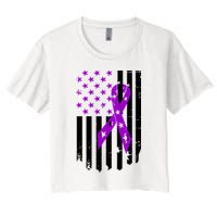Purple Ribbon US Flag Epileptic Epilepsy Awareness Month Women's Crop Top Tee