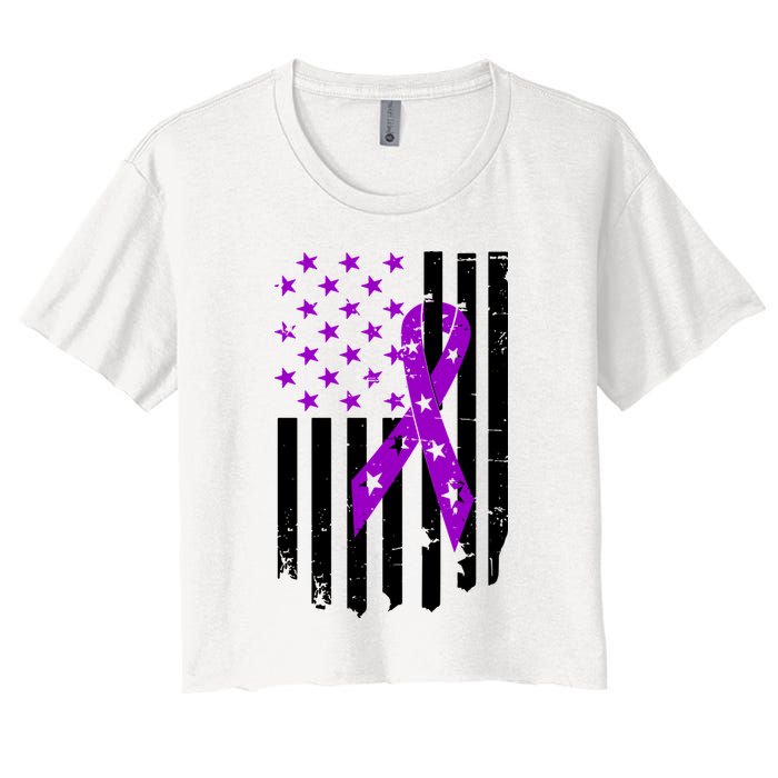 Purple Ribbon US Flag Epileptic Epilepsy Awareness Month Women's Crop Top Tee