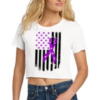 Purple Ribbon US Flag Epileptic Epilepsy Awareness Month Women's Crop Top Tee