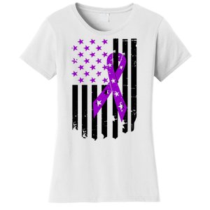 Purple Ribbon US Flag Epileptic Epilepsy Awareness Month Women's T-Shirt