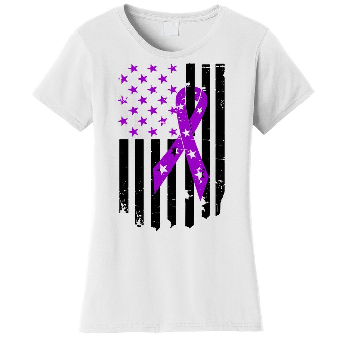 Purple Ribbon US Flag Epileptic Epilepsy Awareness Month Women's T-Shirt