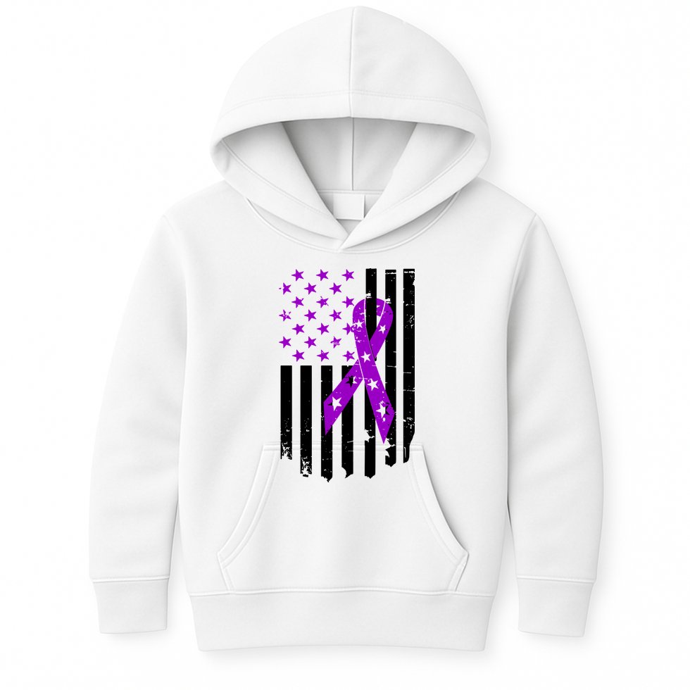 Purple Ribbon US Flag Epileptic Epilepsy Awareness Month Kids Hoodie