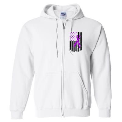 Purple Ribbon US Flag Epileptic Epilepsy Awareness Month Full Zip Hoodie