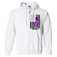 Purple Ribbon US Flag Epileptic Epilepsy Awareness Month Full Zip Hoodie