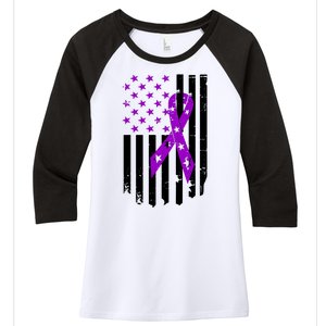 Purple Ribbon US Flag Epileptic Epilepsy Awareness Month Women's Tri-Blend 3/4-Sleeve Raglan Shirt