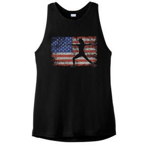 Pilates Retro Usa Flag Fitness 4th Of July Pilates Gift Ladies PosiCharge Tri-Blend Wicking Tank