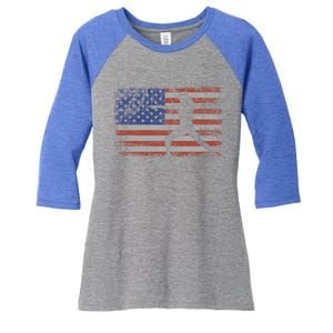 Pilates Retro Usa Flag Fitness 4th Of July Pilates Gift Women's Tri-Blend 3/4-Sleeve Raglan Shirt