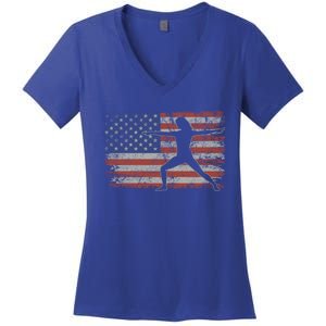 Pilates Retro Usa Flag Fitness 4th Of July Pilates Gift Women's V-Neck T-Shirt