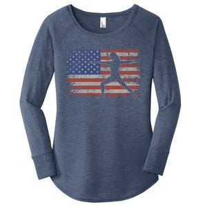 Pilates Retro Usa Flag Fitness 4th Of July Pilates Gift Women's Perfect Tri Tunic Long Sleeve Shirt