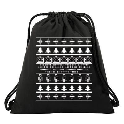 Pixel Robot Ugly Christmas Drawstring Bag