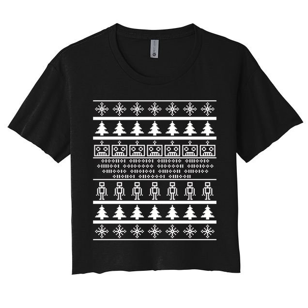 Pixel Robot Ugly Christmas Crop Top