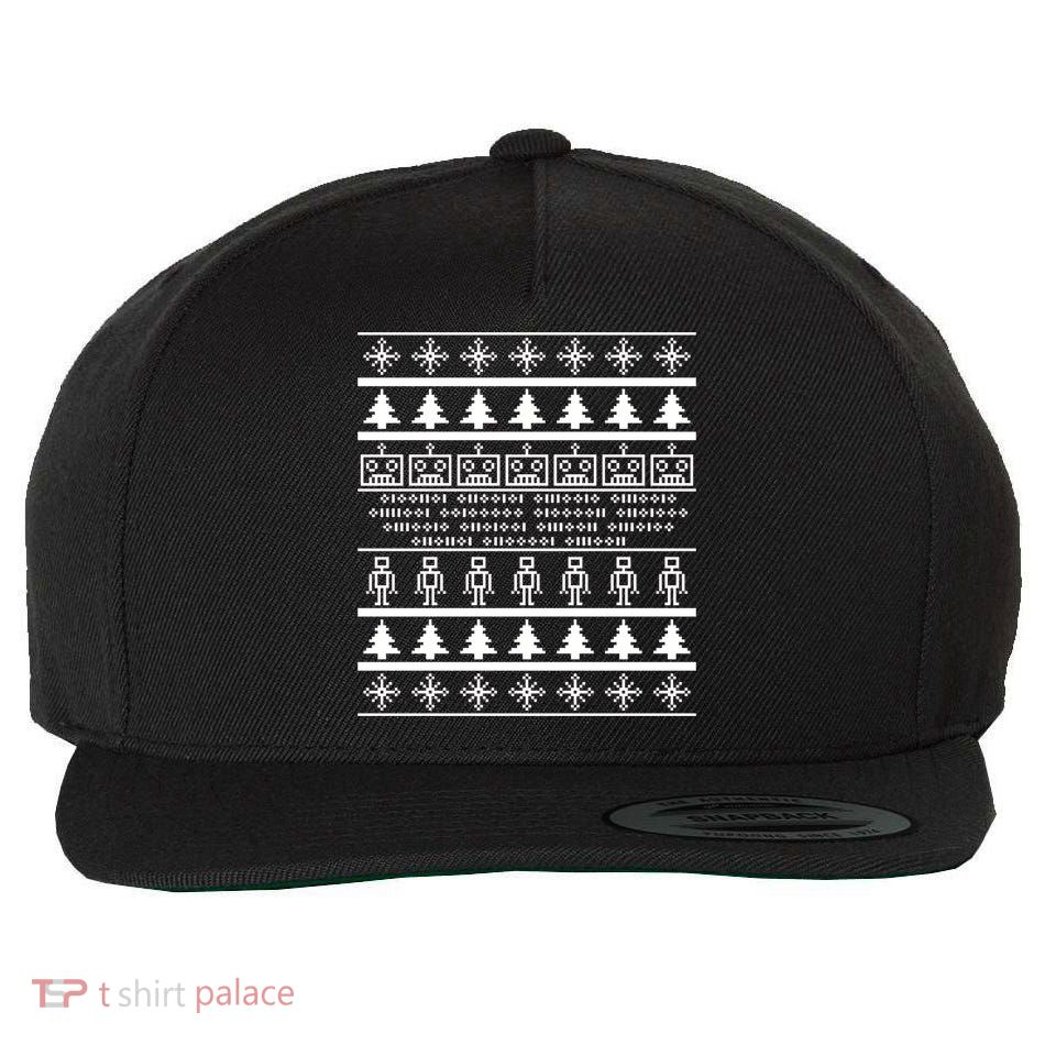 Pixel Robot Ugly Christmas Wool Snapback Cap