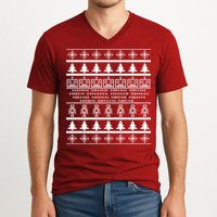 Pixel Robot Ugly Christmas V-Neck T-Shirt