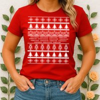 Pixel Robot Ugly Christmas Womens T-Shirt