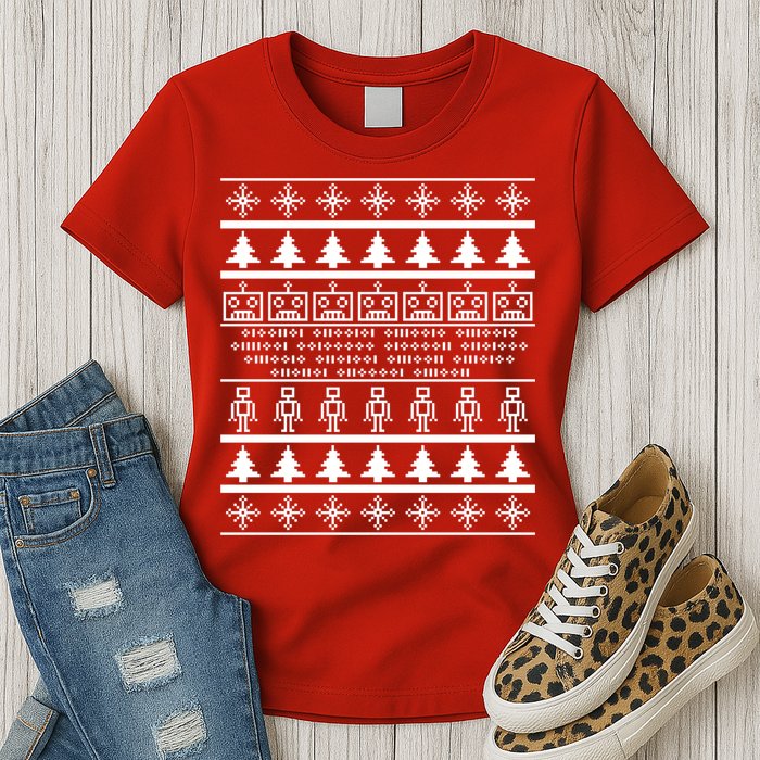 Pixel Robot Ugly Christmas Womens T-Shirt