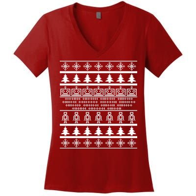 Pixel Robot Ugly Christmas Women's V-Neck T-Shirt