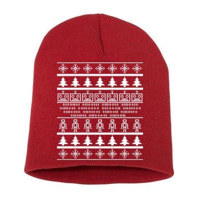 Pixel Robot Ugly Christmas Short Acrylic Beanie