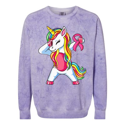 Pink Ribbon Unicorn Breast Cancer Awareness Colorblast Crewneck Sweatshirt