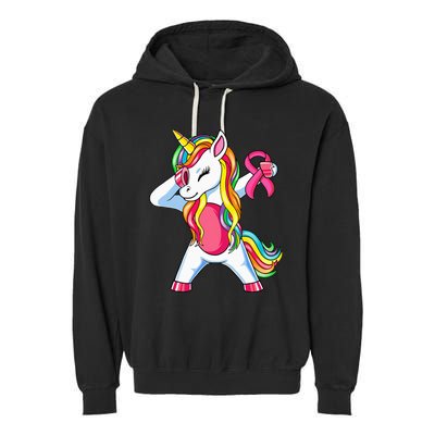 Pink Ribbon Unicorn Breast Cancer Awareness Garment-Dyed Fleece Hoodie