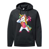 Pink Ribbon Unicorn Breast Cancer Awareness Performance Fleece Hoodie