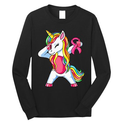 Pink Ribbon Unicorn Breast Cancer Awareness Long Sleeve Shirt