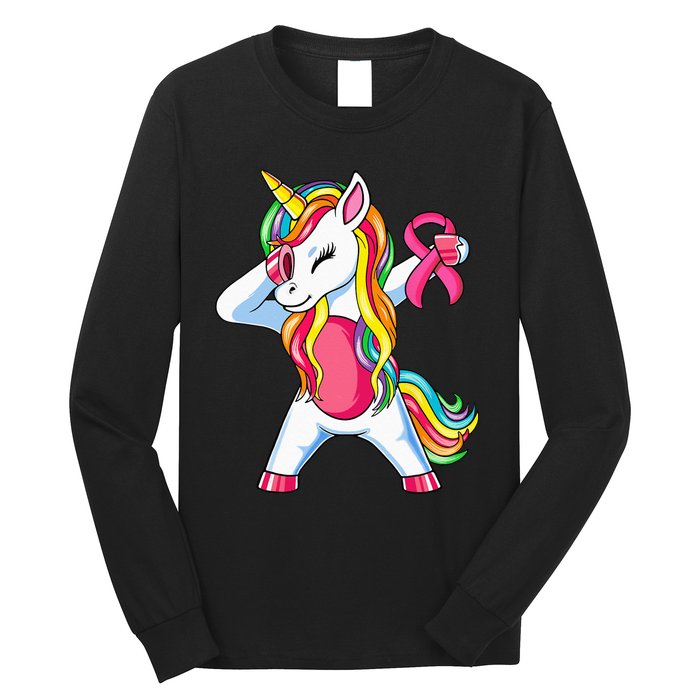 Pink Ribbon Unicorn Breast Cancer Awareness Long Sleeve Shirt