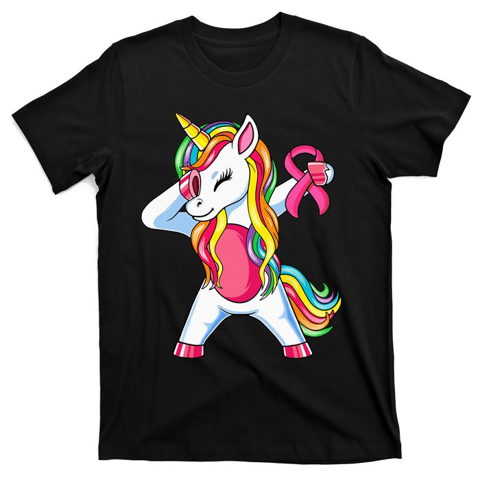 Pink Ribbon Unicorn Breast Cancer Awareness T-Shirt