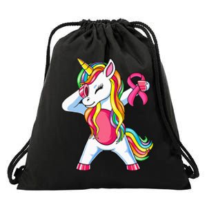 Pink Ribbon Unicorn Breast Cancer Awareness Drawstring Bag