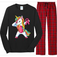 Pink Ribbon Unicorn Breast Cancer Awareness Long Sleeve Pajama Set