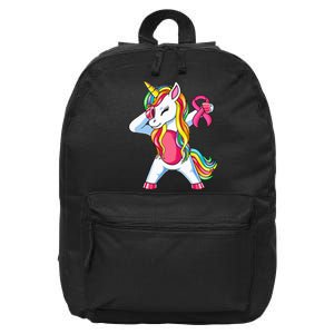 Pink Ribbon Unicorn Breast Cancer Awareness 16 in Basic Backpack