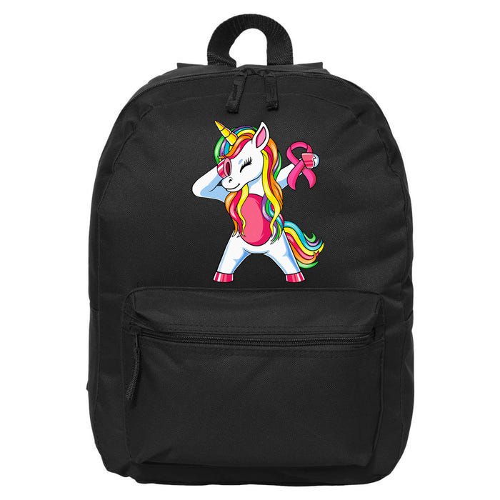 Pink Ribbon Unicorn Breast Cancer Awareness 16 in Basic Backpack