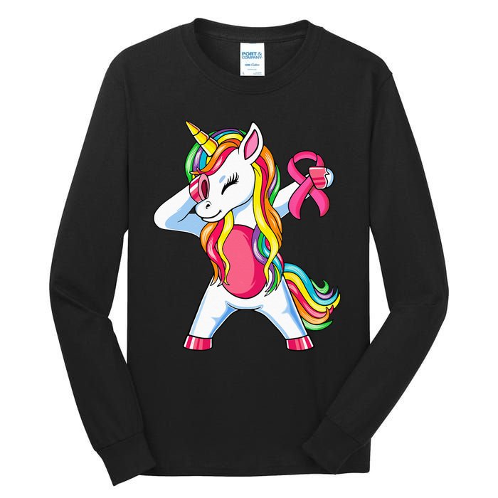 Pink Ribbon Unicorn Breast Cancer Awareness Tall Long Sleeve T-Shirt