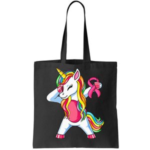 Pink Ribbon Unicorn Breast Cancer Awareness Tote Bag