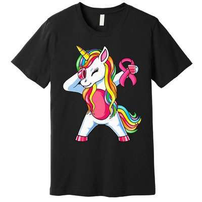 Pink Ribbon Unicorn Breast Cancer Awareness Premium T-Shirt