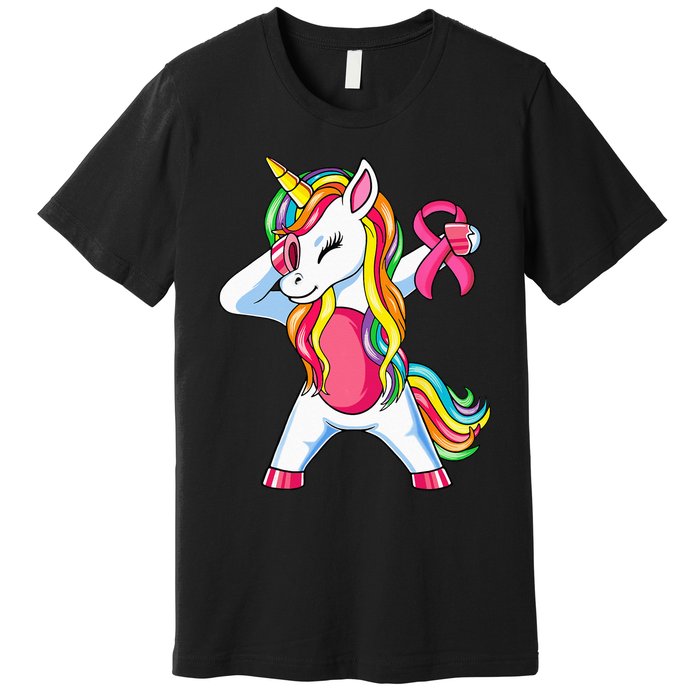 Pink Ribbon Unicorn Breast Cancer Awareness Premium T-Shirt