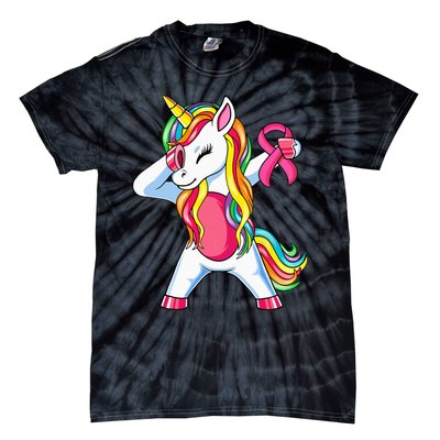 Pink Ribbon Unicorn Breast Cancer Awareness Tie-Dye T-Shirt