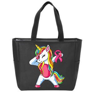 Pink Ribbon Unicorn Breast Cancer Awareness Zip Tote Bag