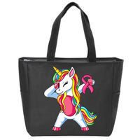 Pink Ribbon Unicorn Breast Cancer Awareness Zip Tote Bag