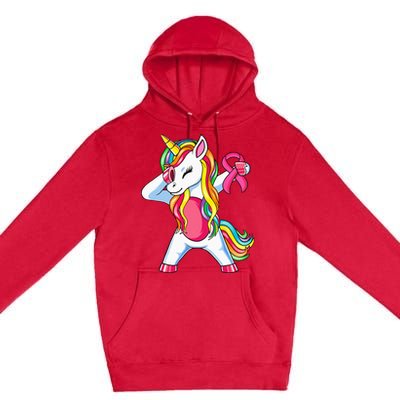 Pink Ribbon Unicorn Breast Cancer Awareness Premium Pullover Hoodie