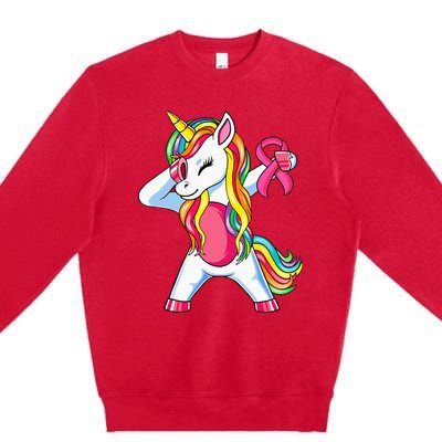 Pink Ribbon Unicorn Breast Cancer Awareness Premium Crewneck Sweatshirt