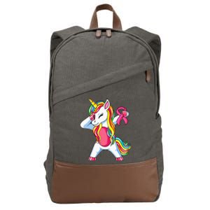 Pink Ribbon Unicorn Breast Cancer Awareness Cotton Canvas Backpack