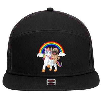 Pug Riding Unicorn 7 Panel Mesh Trucker Snapback Hat