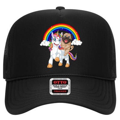 Pug Riding Unicorn High Crown Mesh Back Trucker Hat